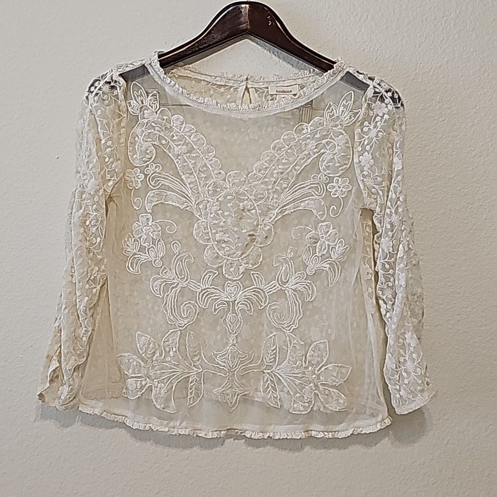 Sundance Cream Lace Sheer Blouse Xs‎